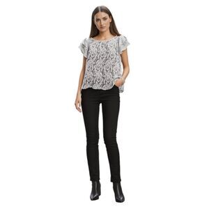 KLD Signature Cream Lace Ruffle Sleeve Top l Size M